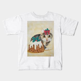 Cute gray kitten dressed for christmas Kids T-Shirt